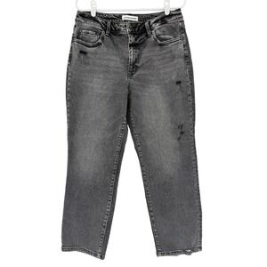 Flying Monkey Womens Stretch Distressed Jeans 32x28 Black High Rise Straight Leg